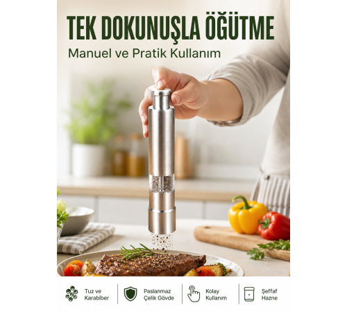 Orta Boy Kararbiber ve Tuz Öğütücü – Kolay Kullanım, Şık Tasarım Yeni Nesil