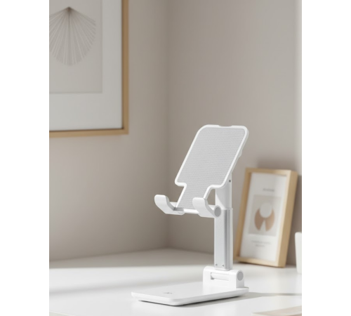 Ayarlanabilir Ergonomik Katlanabilir Masaüstü Telefon Tutucu Beyaz