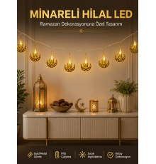 Dekoratif Minareli Hilal LED Işık Metal Gövdeli Ramazan Aydınlatma
