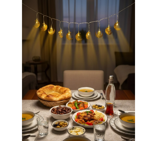 Dekoratif Minareli Hilal LED Işık Metal Gövdeli Ramazan Aydınlatma
