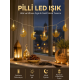 Pilli Minareli Hilal LED Işık Gold Metal Ramazan Dekorasyonu