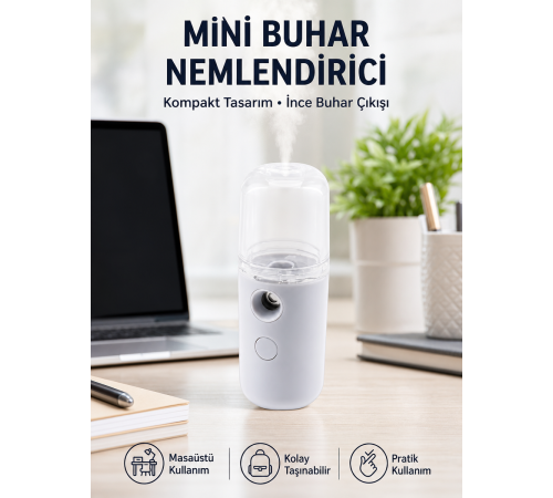 Mini Şarjlı Buhar Nemlendirici – Taşınabilir, Enerji Tasarruflu, Kablosuz Kullanım Yeni Nesil
