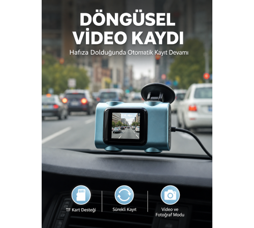 Mini Araç İçi Kamera Sürekli Kayıt Geniş Açılı Yeni Nesil