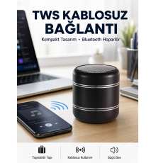 Taşınabilir Silindir Tasarım Bluetooth 5.0 Hoparlör Yüksek Bas Performanslı Yeni Nesil
