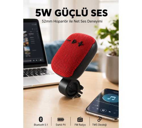 USB TF Kart ve FM Radyolu Bluetooth Hoparlör 5W