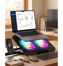 Çift Fanlı Laptop Soğutucu RGB Işıklı Sessiz Notebook Standı