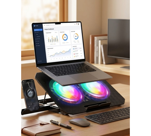 Çift Fanlı Laptop Soğutucu RGB Işıklı Sessiz Notebook Standı