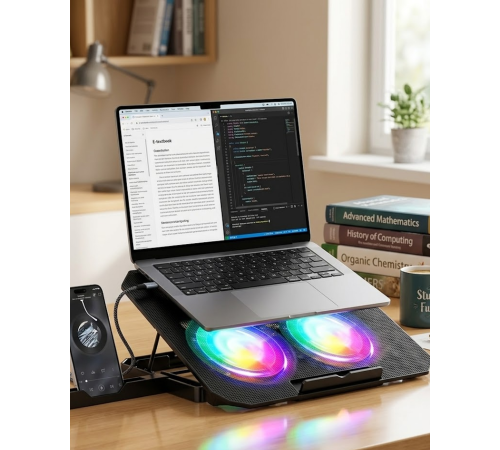 Notebook Soğutucu Stand RGB Aydınlatmalı İki Fanlı Laptop Altlığı