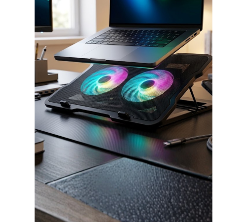 Ayarlanabilir Laptop Soğutucu Çift Fan RGB Işıklı Sessiz Çalışan