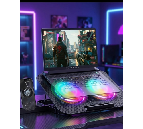 RGB Işıklı Laptop Soğutucu Stand Çift Fanlı Sessiz Çalışan Ayarlanabilir