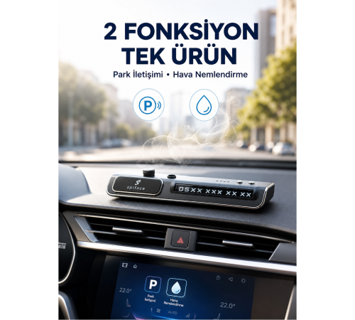 LED Işıklı Araç Ön Cam Telefon Numarası Gösterme Aparatı + 3 Seviyeli Hava Nemlendirici Yeni Nesil