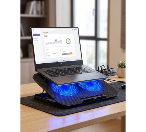 Çift Fanlı Laptop Soğutucu Stand 17 İnç Uyumlu 8 Kademeli Ayarlı USB Girişli