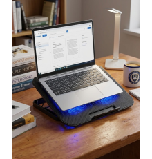 USB Girişli Laptop Soğutma Standı Çift Fan Mavi Işıklı Notebook Soğutucu