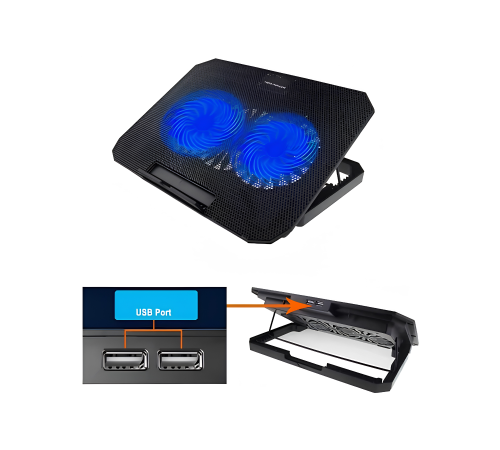 USB Girişli Laptop Soğutma Standı Çift Fan Mavi Işıklı Notebook Soğutucu
