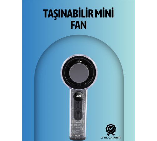 Şeffaf Kasa El Fanı | 5V 2A | 100 Kademeli Hava Akışı | Type-C Girişli