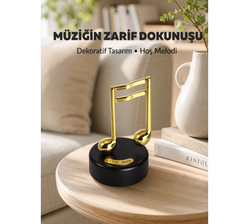 Altın Nota Figürlü Dönen Müzik Kutusu Dekoratif Music Box Yeni Nesil