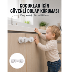 4 Adet Dolap ve Çekmece Emniyet Kilidi Çift Taraflı Bantlı Güvenli Tasarım Yeni Nesil