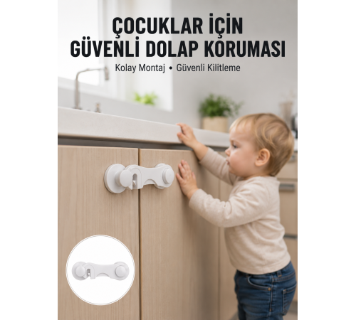 4 Adet Dolap ve Çekmece Emniyet Kilidi Çift Taraflı Bantlı Güvenli Tasarım Yeni Nesil