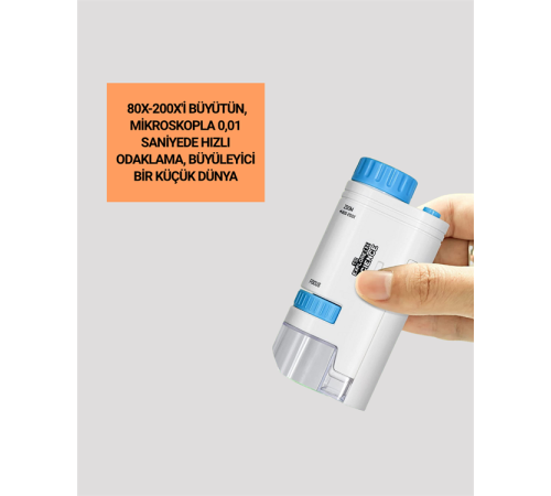 LED Aydınlatmalı 80–200 Kat Büyütmeli Cep Mikroskop