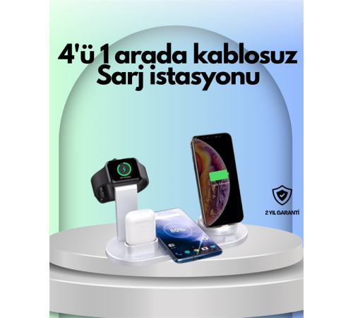 4 Cihazı Aynı Anda Şarj Edebilen Kablosuz Şarj İstasyonu – Çok Yönlü ve Pratik Tasarım