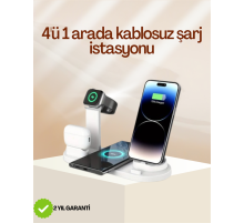 4 Cihazı Aynı Anda Şarj Edebilen Kablosuz Şarj İstasyonu Çok Yönlü ve Pratik Tasarım