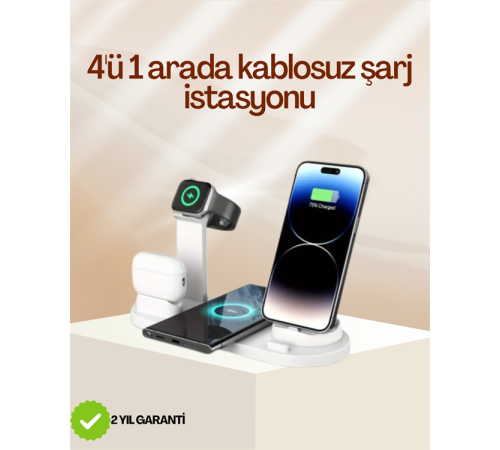 4 Cihazı Aynı Anda Şarj Edebilen Kablosuz Şarj İstasyonu Çok Yönlü ve Pratik Tasarım