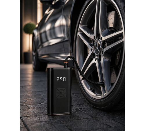 Kablosuz Lastik Şişirme Kompresörü Dijital Ekranlı Powerbank Özellikli Hava Pompası