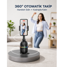 Yapay Zeka Destekli Yüz Takip Özellikli 360 Derece Dönen Masaüstü Telefon Sabitleyici Yeni Nesil
