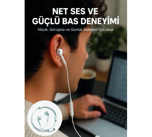 Kablolu Type C Kulak İçi Kulaklık Kristal Netliğinde Ses Kalitesi Yeni Nesil