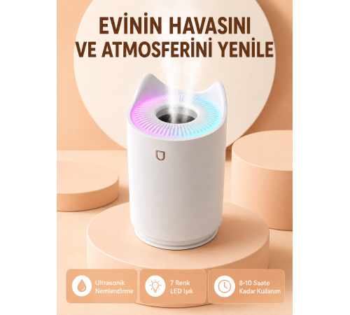 Hava Nemlendirici Buhar Makinesi Aromaterapi LED Işıklı Oda Nemlendirici