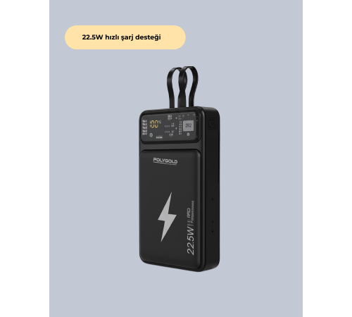 Powerbank Hızlı Şarj 10000 mAh Dahili Kablo Yeni Nesil