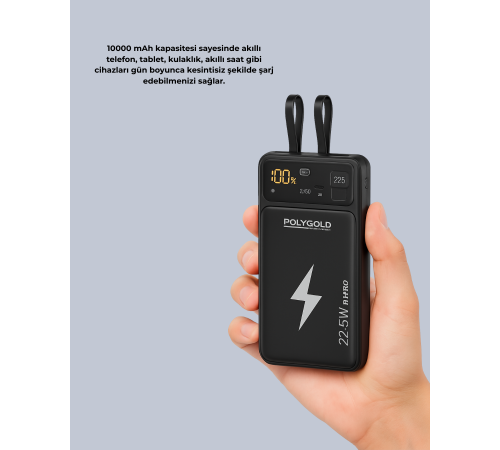 Powerbank Hızlı Şarj 10000 mAh Dahili Kablo Yeni Nesil