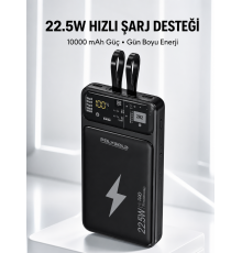 Powerbank Hızlı Şarj 10000 mAh Dahili Kablo Yeni Nesil