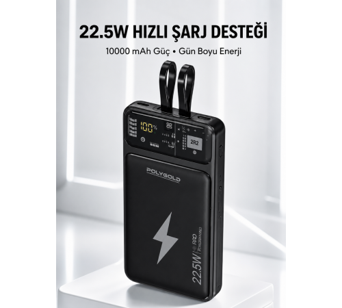 Powerbank Hızlı Şarj 10000 mAh Dahili Kablo Yeni Nesil