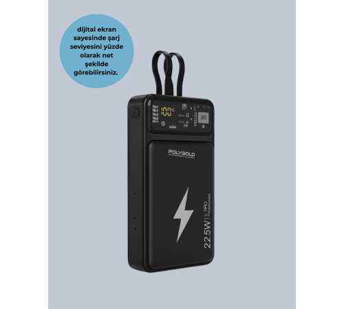 Powerbank Dahili Ekranlı 10000 mAh Çift Kablolu Yeni Nesil