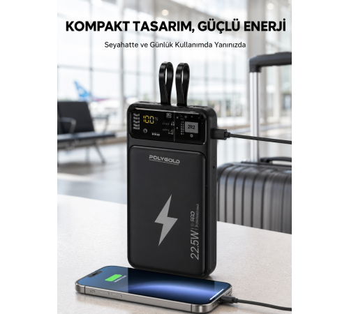 Powerbank Dahili Ekranlı 10000 mAh Çift Kablolu Yeni Nesil