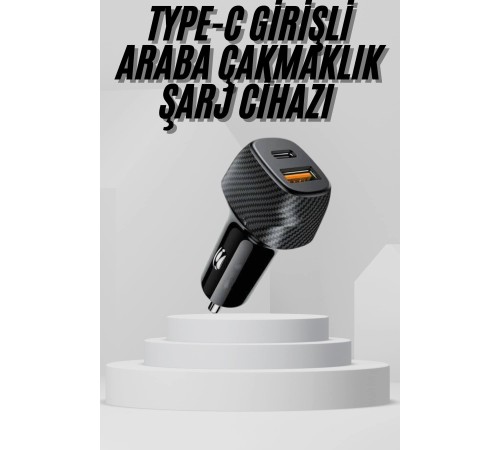 Araç İçi Şarj Cihazı 38W Güç Kapasiteli Type-C Girişli Araba Çakmaklık