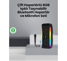Taşınabilir Şarjlı Hoparlör USB, SD Kart, AUX Girişli