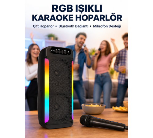 RGB Işıklı Çift Hoparlörlü Taşınabilir Bluetooth Speaker ve Mikrofon Yeni Nesil