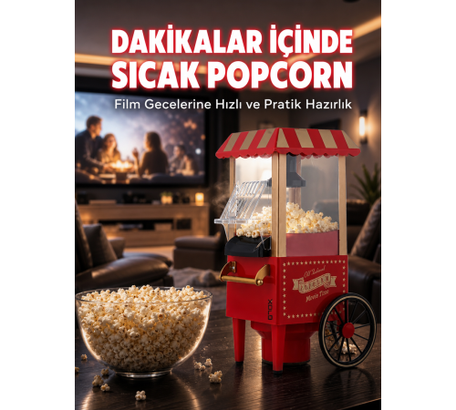 5 Dakikada Popcorn Hazırlayan Yağsız Patlatma Makinesi