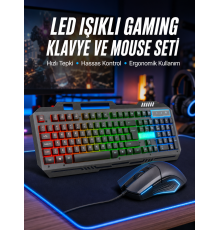 Işıklı Q Klavye Mouse Seti Siyah Klavye Yeni Nesil