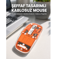 Mouse Fare Kablosuz Mouse Fare Şarjlı Bluetooth Sessiz 5 Tuşlu Şeffaf