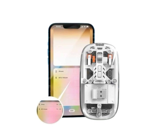 Mouse Fare Kablosuz Mouse Fare Şarjlı Bluetooth Sessiz 5 Tuşlu Şeffaf