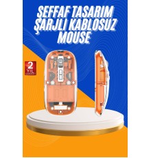 Mouse Fare Kablosuz Mouse Fare Şarjlı Bluetooth Sessiz 5 Tuşlu Şeffaf