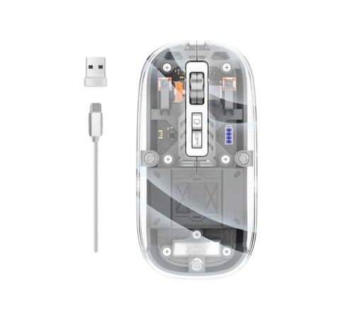 Mouse Fare Kablosuz Mouse Fare Şarjlı Bluetooth Sessiz 5 Tuşlu Şeffaf
