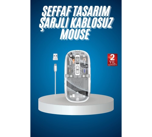 Sessiz Tıklama Çift Modlu Bluetooth Ve Alıcı Şeffaf Mouse Fare