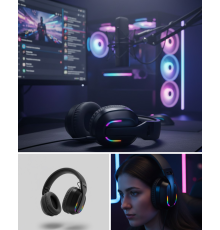 Wireless  Kulaklığı RGB Işıklı Uzun Bataryalı Mikrofonlu Headset
