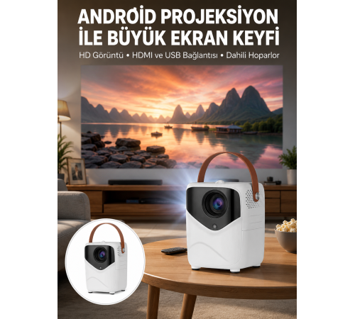 HD Ayaklı Portatif Projeksiyon Cihazı Bluetooth Wifi Akıllı Android İşlemcili Yeni Nesil