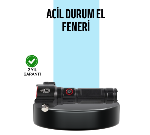 USB Şarjlı Çok Amaçlı El Feneri Çekiçli Pusulalı