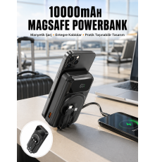15W Kablosuz Hızlı Şarjlı 10000 mAh Powerbank – Taşınabilir, LED Göstergeli